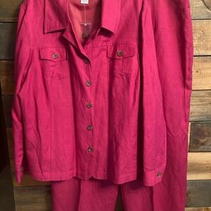 Woman’s size 24W Vibrant Pink Button-Up Shirt and Pants Set
